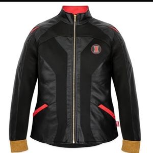EUC! Disney black widow faux leather jacket marvel